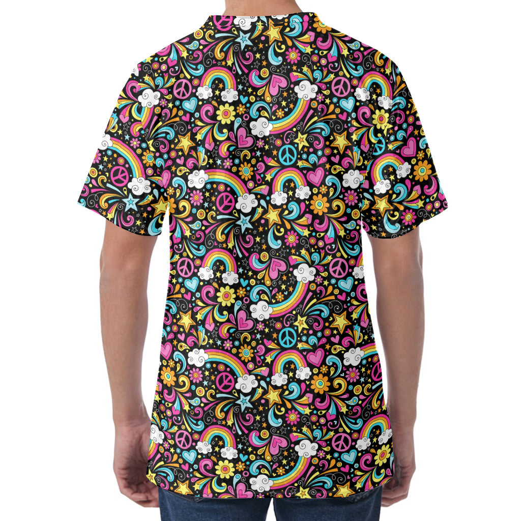 Groovy Hippie Peace Pattern Print Men's Velvet T-Shirt