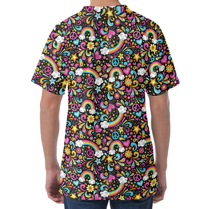 Groovy Hippie Peace Pattern Print Men's Velvet T-Shirt