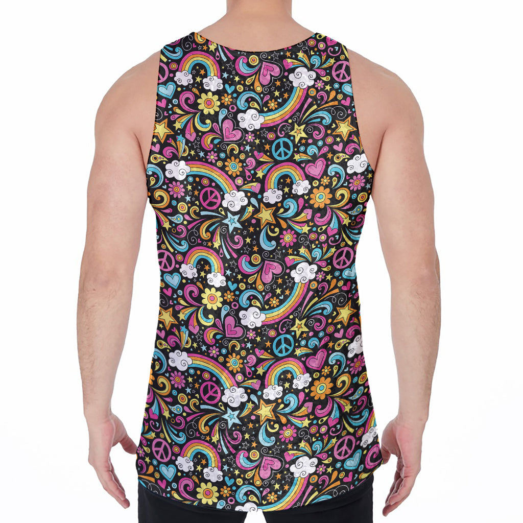 Groovy Hippie Peace Pattern Print Men's Velvet Tank Top