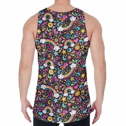 Groovy Hippie Peace Pattern Print Men's Velvet Tank Top