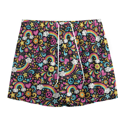 Groovy Hippie Peace Pattern Print Mesh Shorts