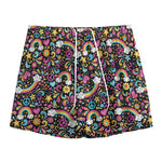 Groovy Hippie Peace Pattern Print Mesh Shorts
