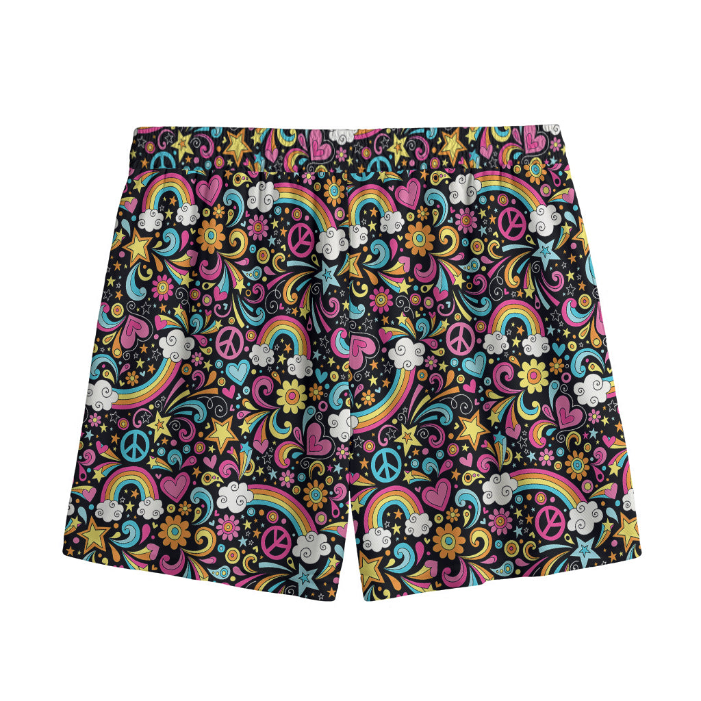 Groovy Hippie Peace Pattern Print Mesh Shorts