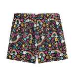 Groovy Hippie Peace Pattern Print Mesh Shorts
