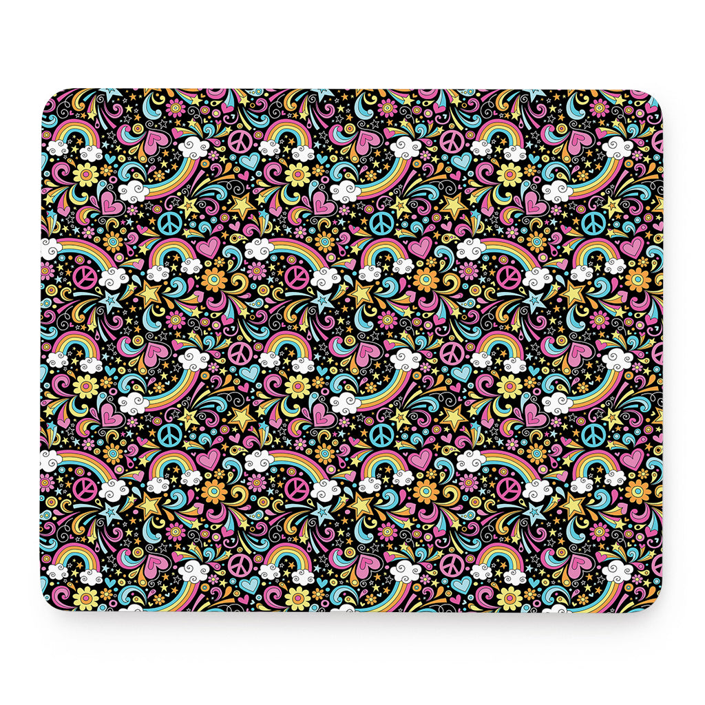 Groovy Hippie Peace Pattern Print Mouse Pad