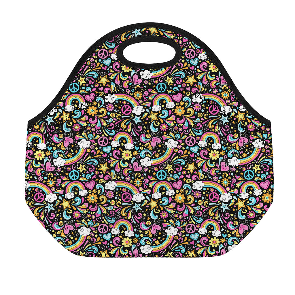 Groovy Hippie Peace Pattern Print Neoprene Lunch Bag