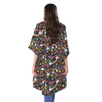 Groovy Hippie Peace Pattern Print Open Front Beach Cover Up