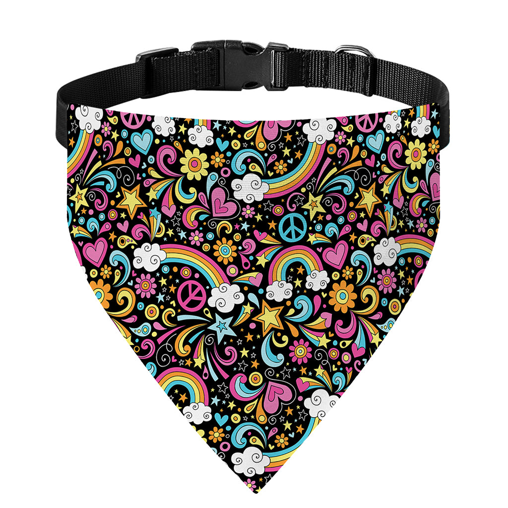 Groovy Hippie Peace Pattern Print Over The Collar Dog Bandana