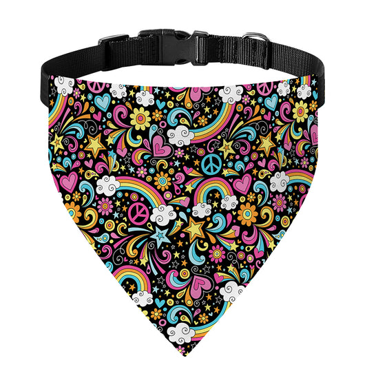 Groovy Hippie Peace Pattern Print Over The Collar Dog Bandana