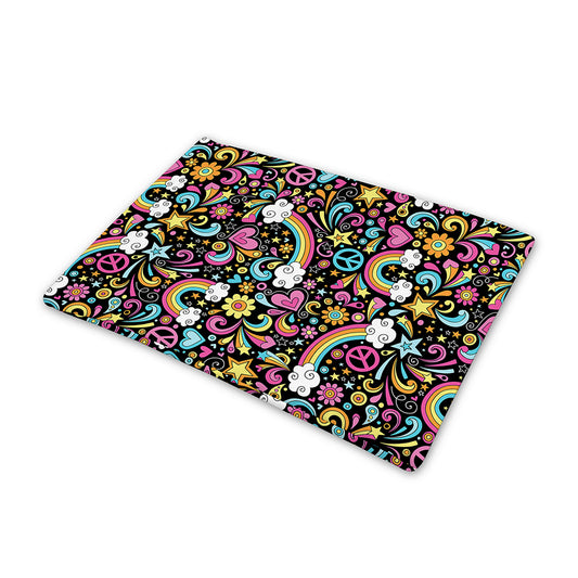 Groovy Hippie Peace Pattern Print Pet Cooling Mat Cover