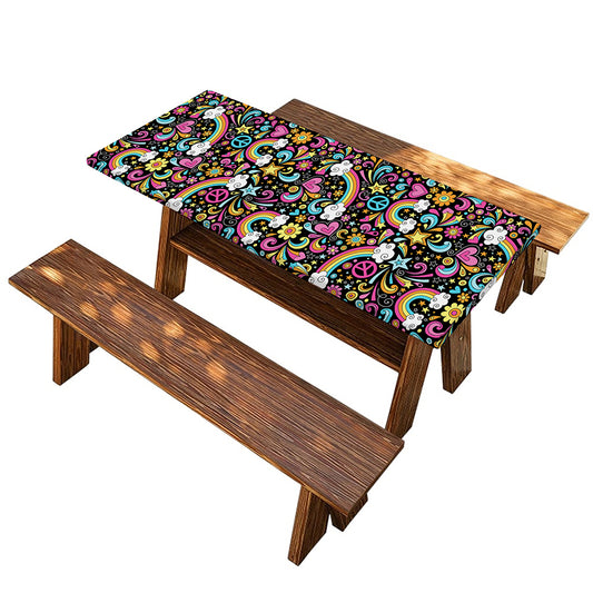 Groovy Hippie Peace Pattern Print Picnic Table Cover