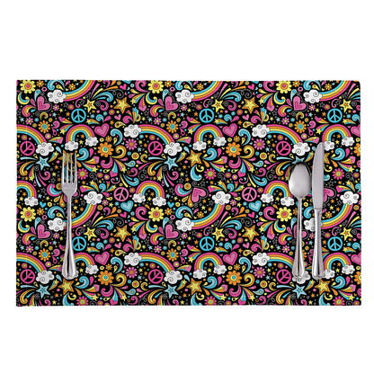 Groovy Hippie Peace Pattern Print Placemat