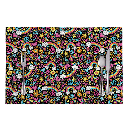 Groovy Hippie Peace Pattern Print Placemat