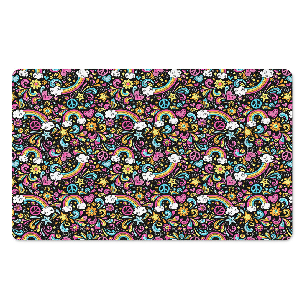 Groovy Hippie Peace Pattern Print Polyester Doormat