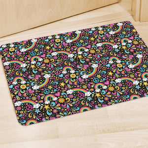 Groovy Hippie Peace Pattern Print Polyester Doormat