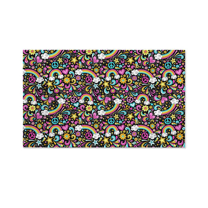Groovy Hippie Peace Pattern Print Polyester Flag