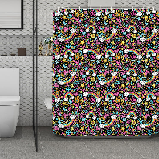 Groovy Hippie Peace Pattern Print Polyester Shower Curtain