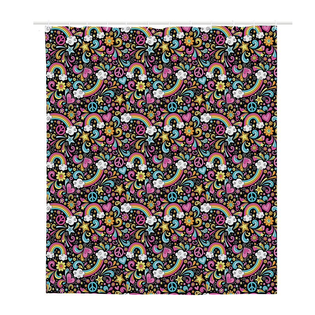 Groovy Hippie Peace Pattern Print Polyester Shower Curtain