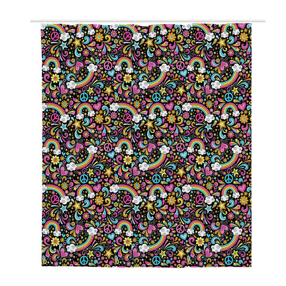 Groovy Hippie Peace Pattern Print Polyester Shower Curtain