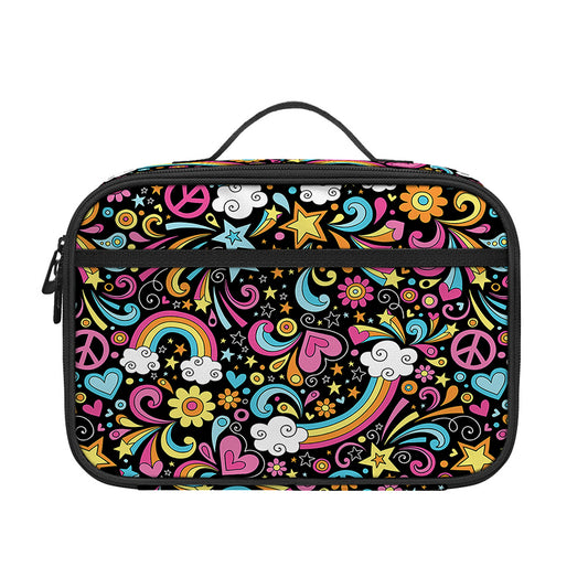Groovy Hippie Peace Pattern Print Portable Lunch Bag