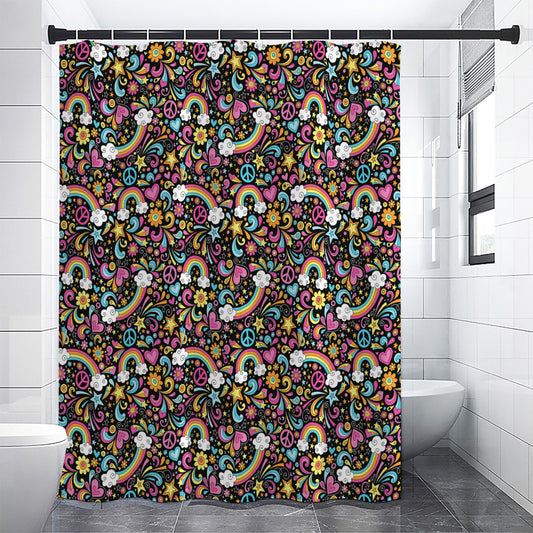 Groovy Hippie Peace Pattern Print Premium Shower Curtain