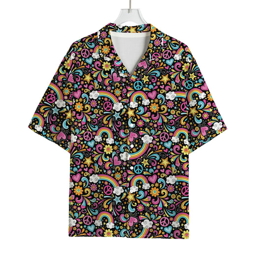 Groovy Hippie Peace Pattern Print Rayon Hawaiian Shirt