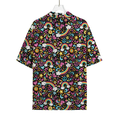 Groovy Hippie Peace Pattern Print Rayon Hawaiian Shirt