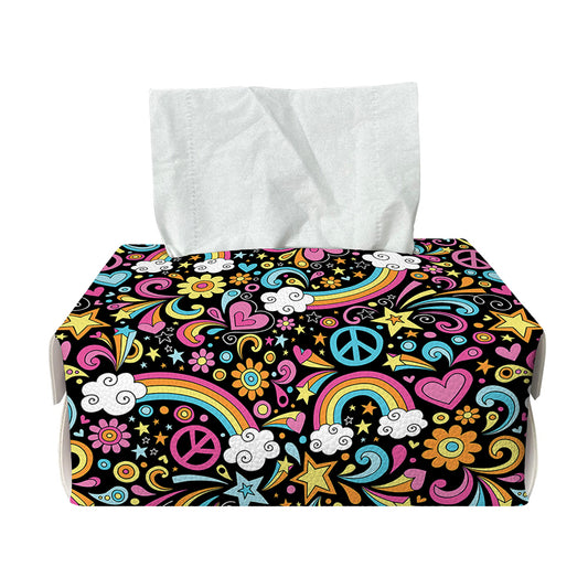 Groovy Hippie Peace Pattern Print Rectangle Tissue Box Cover