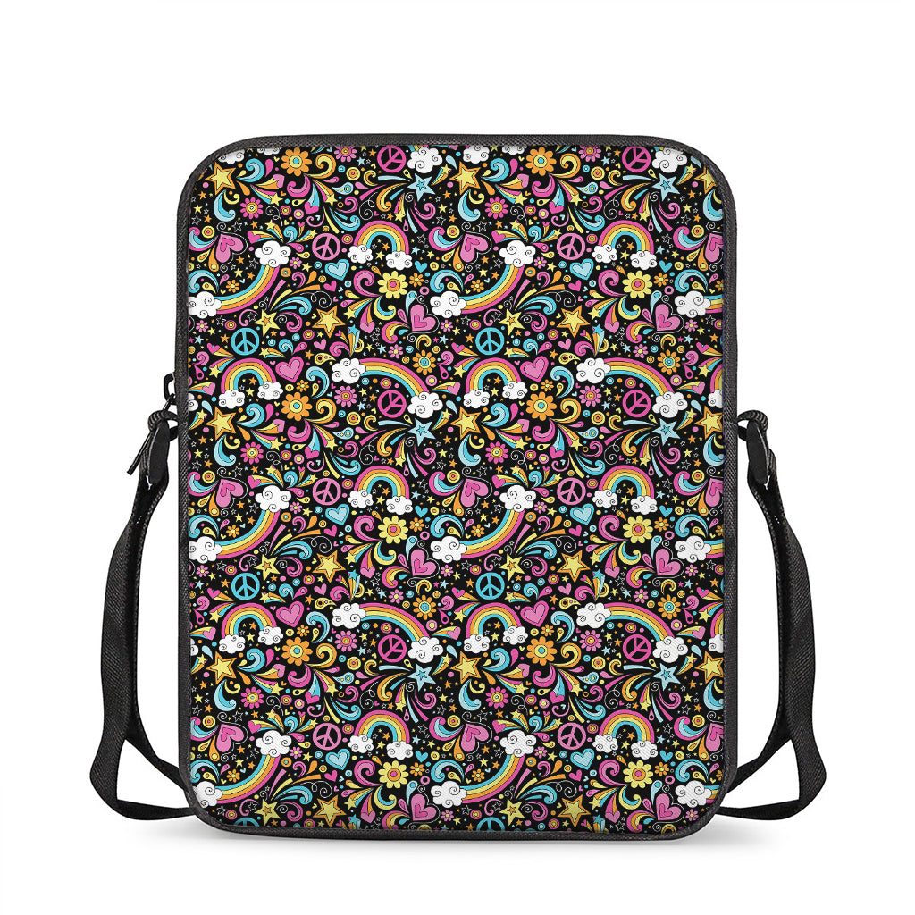 Groovy Hippie Peace Pattern Print Rectangular Crossbody Bag