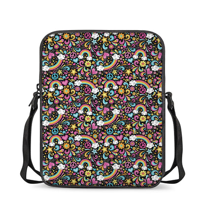 Groovy Hippie Peace Pattern Print Rectangular Crossbody Bag
