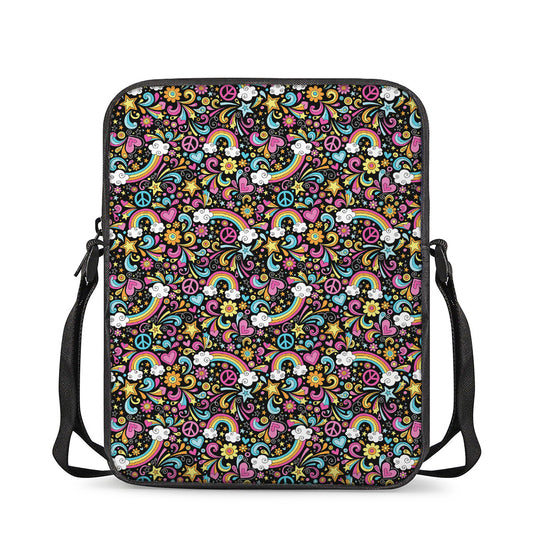 Groovy Hippie Peace Pattern Print Rectangular Crossbody Bag