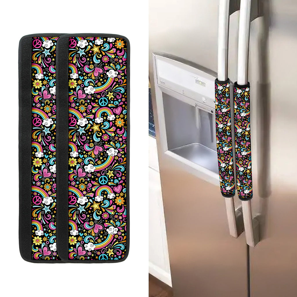 Groovy Hippie Peace Pattern Print Refrigerator Handle Covers