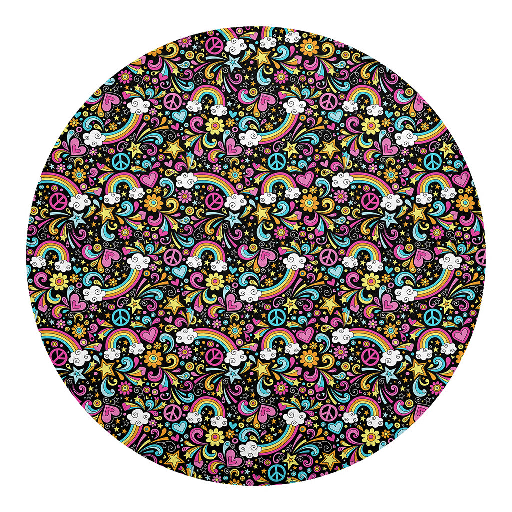 Groovy Hippie Peace Pattern Print Round Blanket
