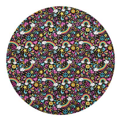 Groovy Hippie Peace Pattern Print Round Blanket