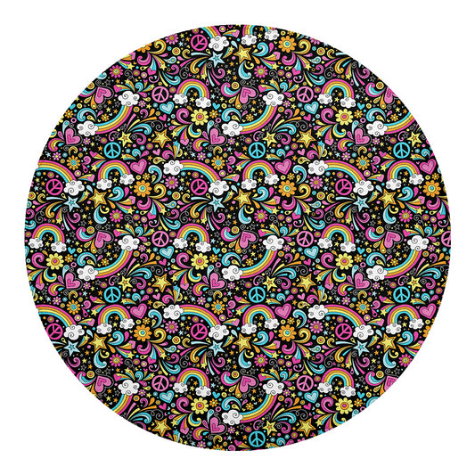 Groovy Hippie Peace Pattern Print Round Blanket