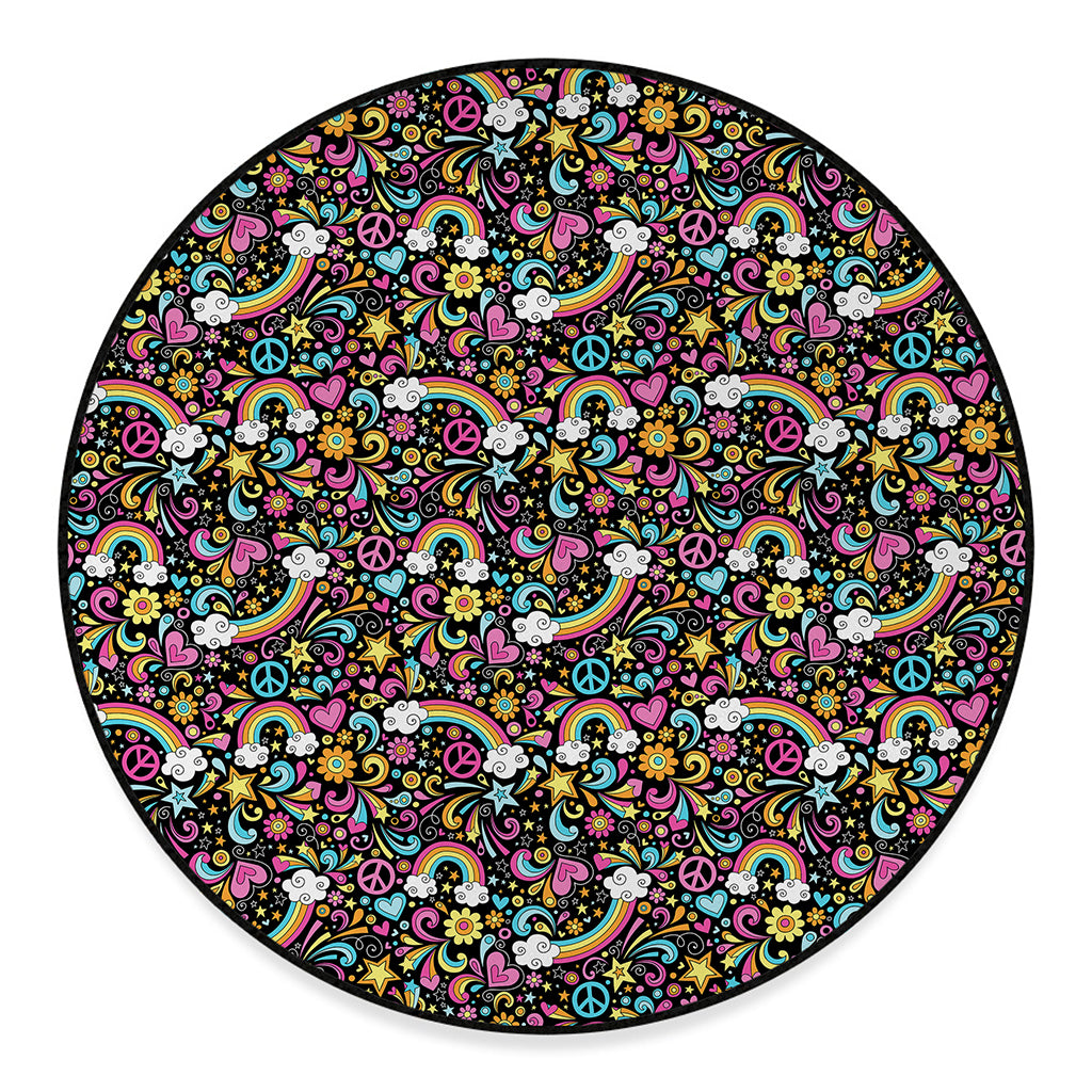 Groovy Hippie Peace Pattern Print Round Floor Mat