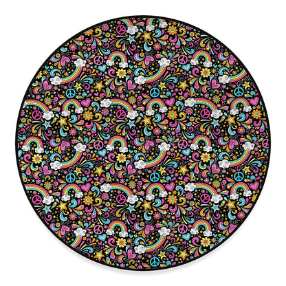 Groovy Hippie Peace Pattern Print Round Floor Mat