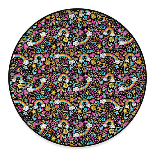 Groovy Hippie Peace Pattern Print Round Floor Mat