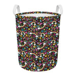 Groovy Hippie Peace Pattern Print Round Laundry Basket