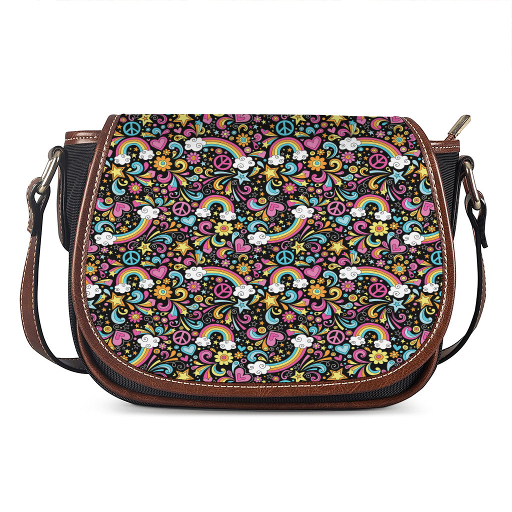Groovy Hippie Peace Pattern Print Saddle Bag