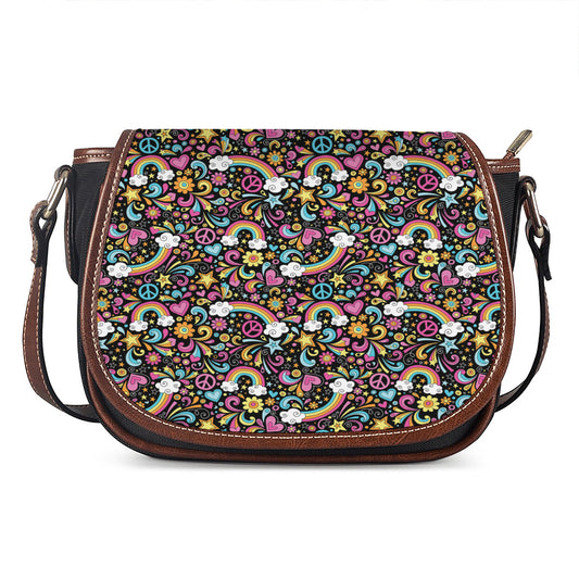 Groovy Hippie Peace Pattern Print Saddle Bag