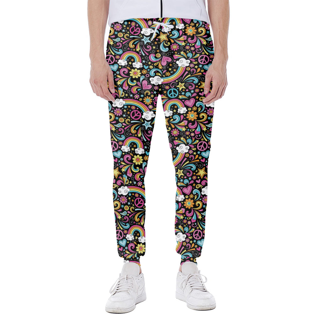 Groovy Hippie Peace Pattern Print Scuba Joggers