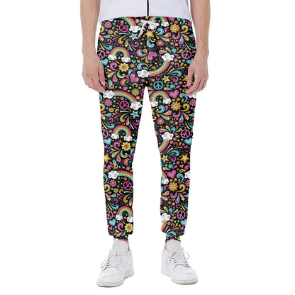 Groovy Hippie Peace Pattern Print Scuba Joggers