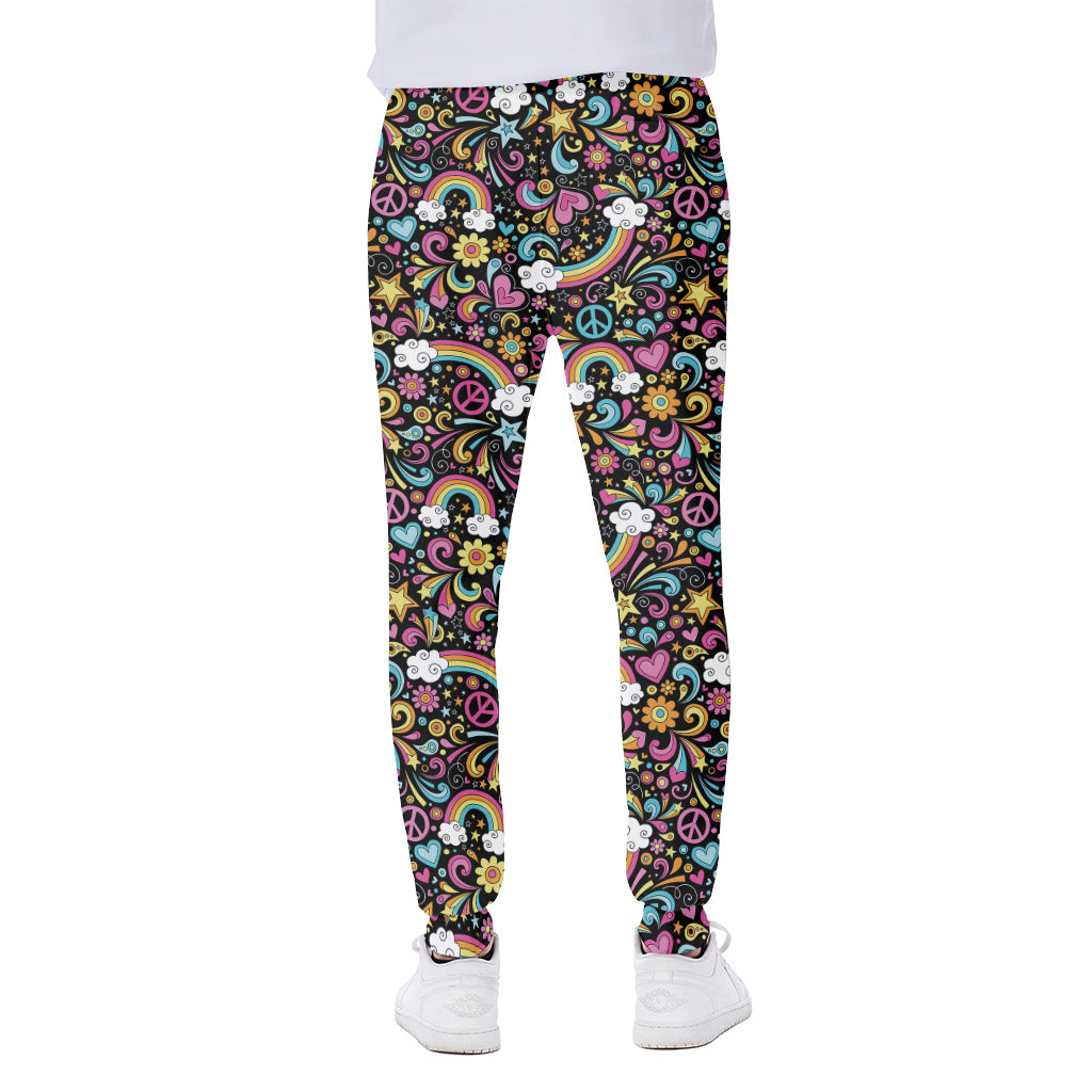 Groovy Hippie Peace Pattern Print Scuba Joggers