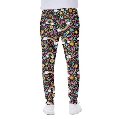 Groovy Hippie Peace Pattern Print Scuba Joggers