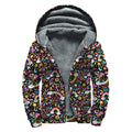 Groovy Hippie Peace Pattern Print Sherpa Lined Zip Up Hoodie
