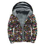 Groovy Hippie Peace Pattern Print Sherpa Lined Zip Up Hoodie
