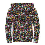 Groovy Hippie Peace Pattern Print Sherpa Lined Zip Up Hoodie
