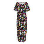 Groovy Hippie Peace Pattern Print Short Sleeve Long Nightdress