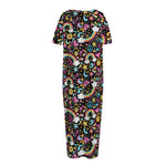 Groovy Hippie Peace Pattern Print Short Sleeve Long Nightdress